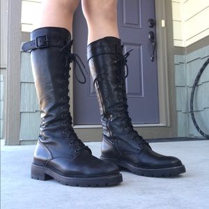 Frye black leather Julie tall combat boots